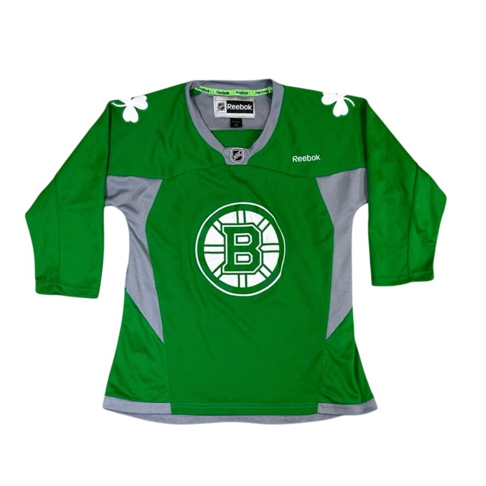Reebok Boston Bruins NHL St Patricks Day Jersey Green Grey Large XL L/XL